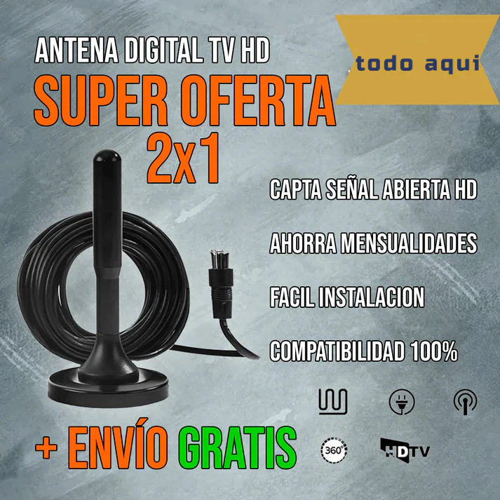 PAGA 1 LLEVATE 2 Antena TDT | TV Digital Ultra HD | Canales Gratis + REGALO